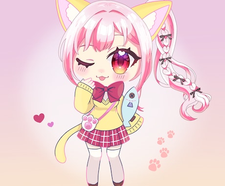 猫の日量産イラスト描きます テンプレートを利用した猫耳SDイラスト。 イメージ2