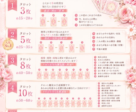 タロット３枚〜短時間OK♥テンポ良く視ていきます 会話しながら１枚ずつ引きます♠️恋愛相談もお待ちしてます♥ イメージ2