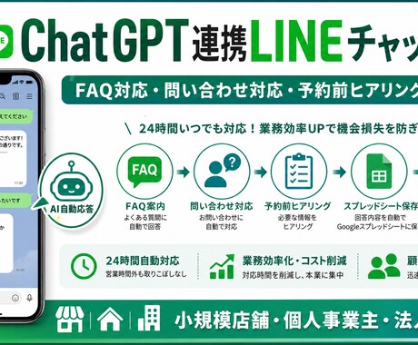 GPT連携LINEチャットBotを作成します FAQ対応・問い合わせ対応・予約前ヒアリングを自動化 イメージ1