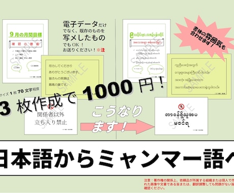 その掲示物ミャンマー語にします 翻訳だけでなく雰囲気もお持ちのものに寄せていきます。 イメージ1