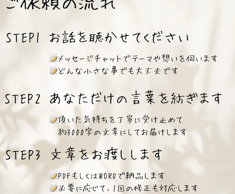 あなたの“しんどい気持ち”、やさしい言葉にします 〜心にある想いを、やさしい3000字の文章に〜 イメージ2