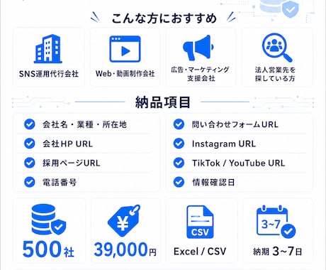 求人・SNS情報付き営業リスト500社を納品します 独自DBで購入者間の重複を避けてSNS・問い合わせ先まで整理 イメージ2