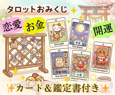 運試し！「タロットおみくじ」でサクッ！と鑑定します 全体、恋愛、お金、など総合的にアドバイスします！鑑定書付き★ イメージ1