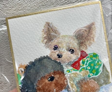 ペットの似顔絵を水彩で描きます 小さな色紙に、家族との優しい思い出を残します。 イメージ2