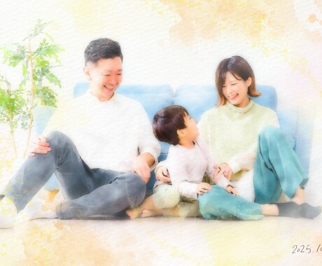 あたたかい水彩画タッチの似顔絵を制作します 大切な記念日や、贈り物に、あたたかい光に包まれたイラストを イメージ1