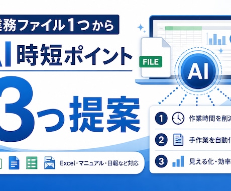 業務ファイル1つからAI時短案を3つ提案します Excel・マニュアル・日報などを実務目線で診断します イメージ1