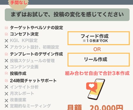 お試しプラン♪SNS投稿用画像・動画作成します 投稿づくりを任せてみたい方に向けた“お試しプラン”です。 イメージ2