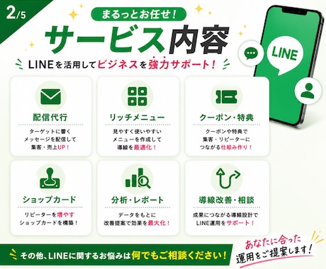 LINE公式の運用を【3ヶ月】伴走サポートします 月2回配信＆画像制作・改善提案付きの3ヶ月お試しプラン イメージ2