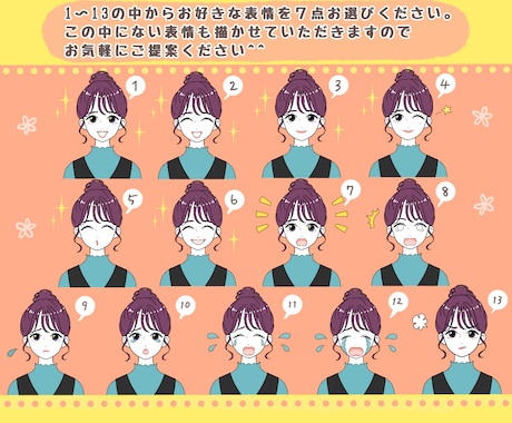 レトロで好感が持てる表情を７点セットで制作します 表現豊かなリアクションで見る人に伝わるイラストを描きます！ イメージ2