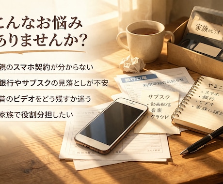 家族の手続き・スマホ整理を分かりやすく整理します 「今日やること」を明確に。家族で共有しやすい手順に整えます イメージ2