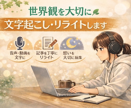 世界観を大切に文字起こし・リライトします 想いを大切に、自然で読みやすく整えます イメージ1