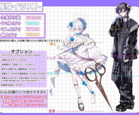 様々な用途の立ち絵イラスト制作承ります TRPG、配信用、など様々な用途の立ち絵制作致します！ イメージ2