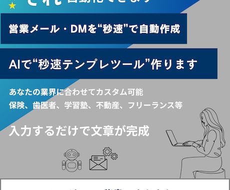営業メール・DMを“秒速”で自動作成します 入力するだけで文章が完成！あなたの業界に合わせてカスタム可能 イメージ1
