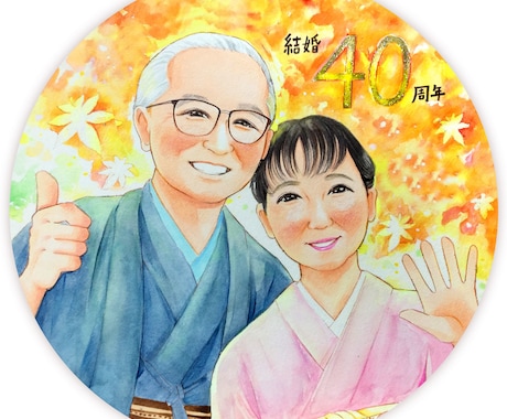 円形の似顔絵/全て額付き！やさしいタッチで描ます 心を込めて円形の似顔絵をお描きします。 イメージ2