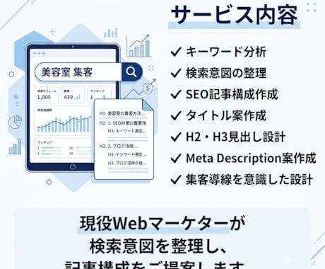 集客を意識したSEO記事構成案を作成します Webマーケティング経験を活かして対応 イメージ2