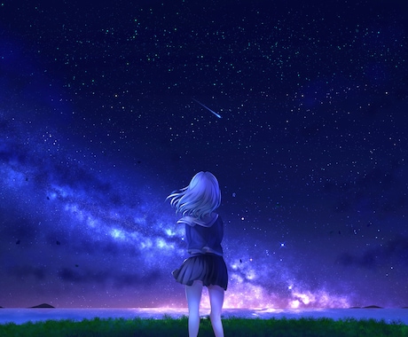 女の子と夜空イラスト-