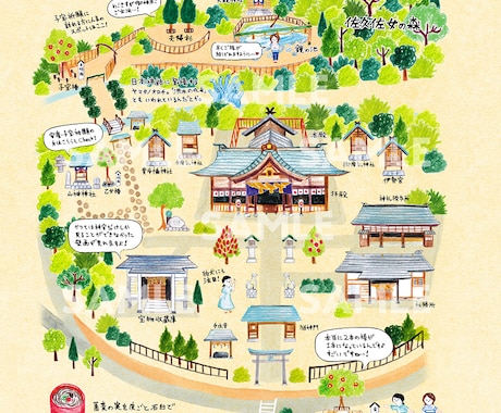 かわいい手書きタッチの地図・MAPイラスト描きます 色鉛筆で描いたような地図です。建物以外もOK！ イメージ2