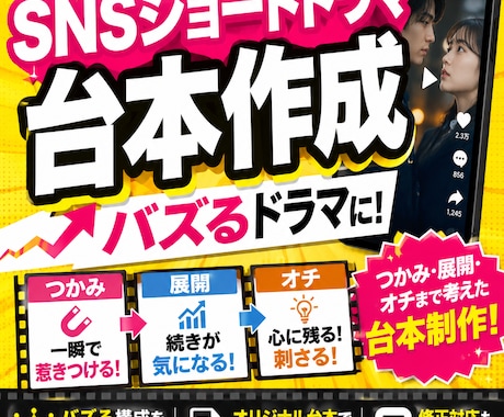 テレビ制作プロがSNSショートドラマ台本作成します バズるドラマに！つかみ・展開・オチまで考えた台本制作！ イメージ1