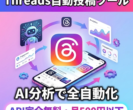 Threads自動投稿ツール。全行程を自動化します API完全無料！月500円以下で動くThreads専用ツール イメージ1