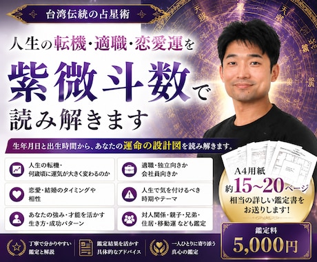 人生の転機・適職・恋愛運を紫微斗数で読み解きます ご自身、お子様の特性、適した職業等を知りたい方へ イメージ1