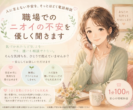 職場でのニオイの不安を優しく聞きます 人に言えない不安を、そっとほどくもしもしホットライン イメージ1