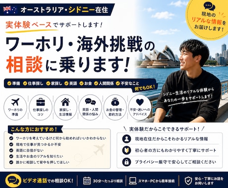 ワーホリの不安を現地から解決します 失敗する前に、まず相談してください イメージ1