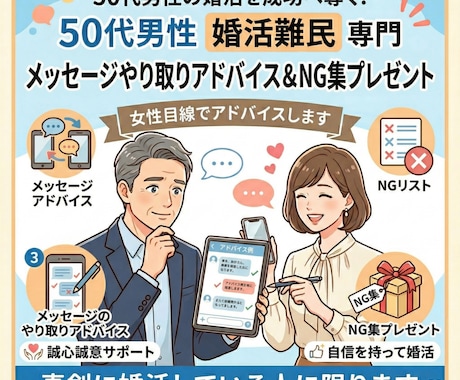 50代男性専門/女性目線で婚活メッセージ添削します せっかくマッチングしたのに続かない…50代男性を徹底サポート イメージ1