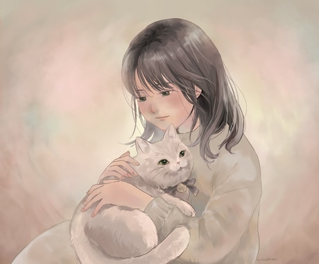 飼い主様とペットのイラストを制作します 飼い主様とペットのほんわかアートとメッセージ イメージ2