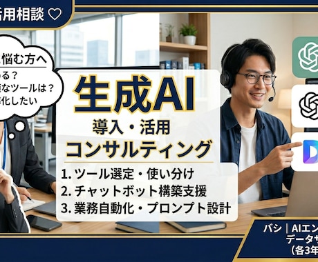 生成AIの導入・活用についてご相談に乗りますます AIエンジニア歴3年が生成AIの業務活用をサポート イメージ1