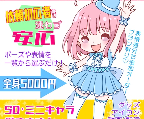 商用利用OK！ ポップでかわいいミニキャラ描きます VTuber様のグッズ制作に！シンプル全身5000円プラン！ イメージ1