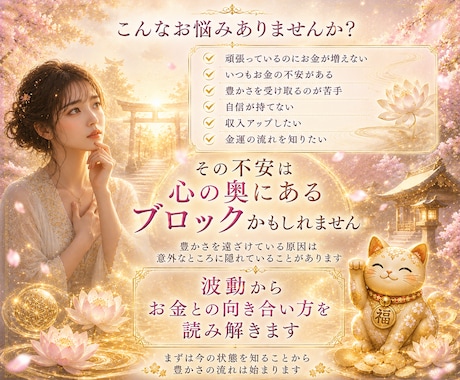 ブロック解除で豊かさを引き寄せる波動診断を行います 豊かさを阻むブロックを特定し引き寄せ体質へ導きます イメージ2
