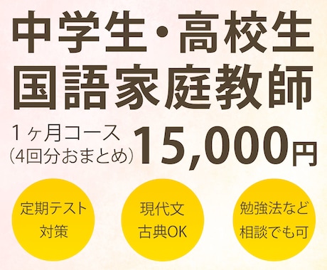 60分×4回｜現代文・古典の学習サポートをします 中高生家庭教師「国語が苦手」を「少しでも得意」に。受験対策可 イメージ1