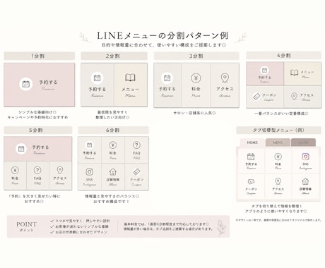 タブ切替対応◎月額不要でLINEメニュー作ります 外部ツール不要◎買い切りオリジナルリッチメニュー作ります イメージ2