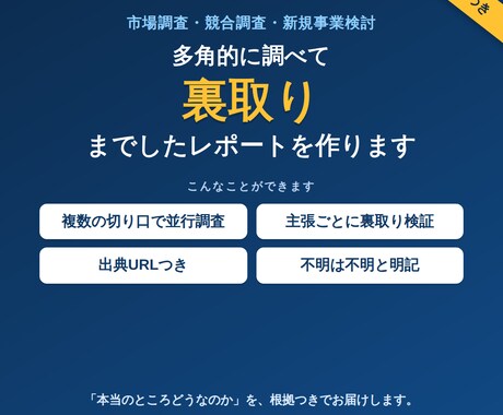 多角的に調べて裏取りまでしたレポートを作ります 「なんとなく」で終わらない、根拠つきの調査レポート イメージ1