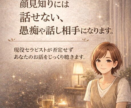 顔見知りには話せない愚痴や話し相手になります 現役セラピストが否定せずあなたのお話をじっくり聴きます イメージ1