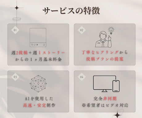 SNS運用プラン / SNSでの集客力を強化します あなたの魅力を“デザインと言葉”で届けます！SEO対策も。 イメージ2