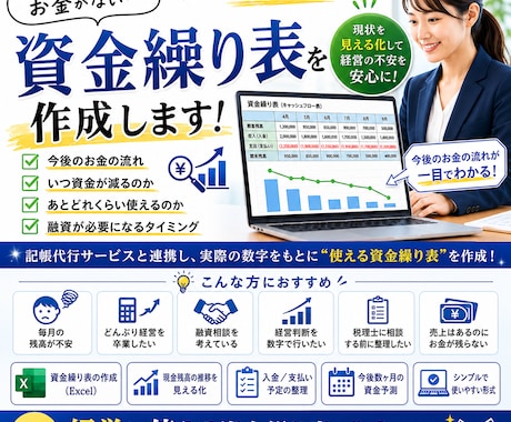 お金の不安を見える化!銀行提出資金繰表を作成します 会計事務所23年のベテランがスピード対応！「銀行相談前に◎」 イメージ1
