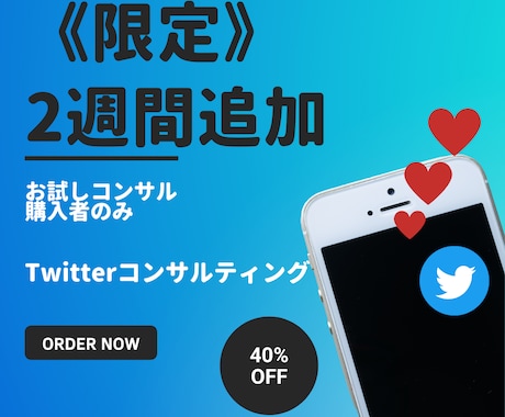 購入者限定！2週間Twitterコンサル追加します 一回だけです。通常の1ヶ月コンサルの40％オフ！！ イメージ1