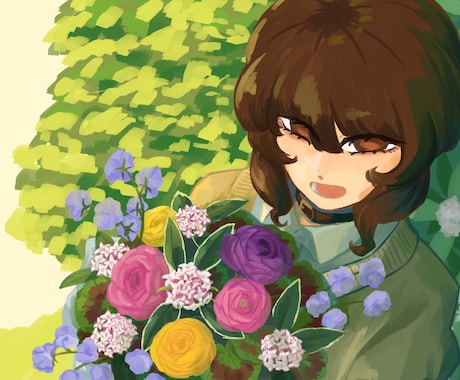 人物の魅力が伝わる絵の具調の一枚絵お描きします 歌ってみたや活動者様の記念イラストなどに！ イメージ1