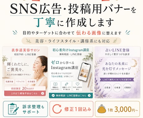 SNS広告バナー画像を丁寧に作成します