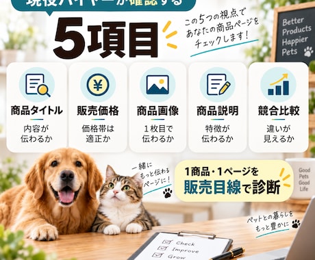 現役バイヤーがペット用品ページを診断します 競合・価格・画像・説明を確認し、直す順番まで提案します イメージ2