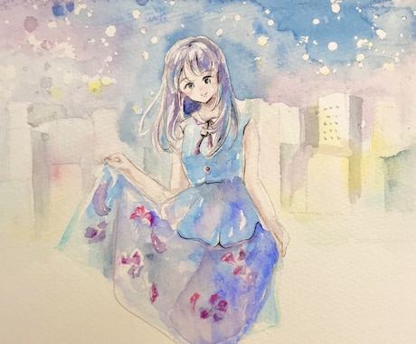 水彩イラスト描きます 透明水彩でMV等の一枚絵を描きます！和服、少女、動物…