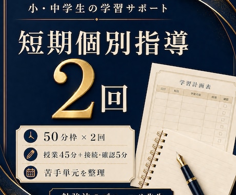 小・中学生を50分枠×2回で個別指導します 授業45分×2回で苦手単元を集中的に整理 イメージ1