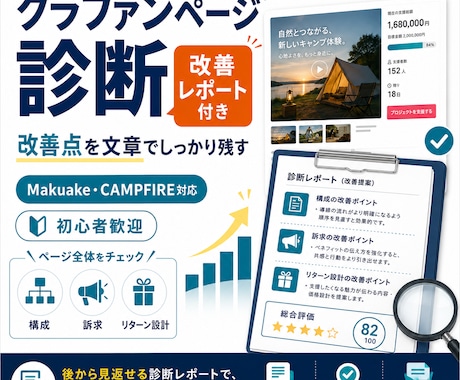 クラファンページをレポート付きで診断します 改善点を文章でしっかり残します イメージ1
