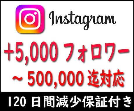 インスタグラム フォロワー 5000人増やします Instagram複数アカウントへ振分け可能120日減少保証 イメージ1