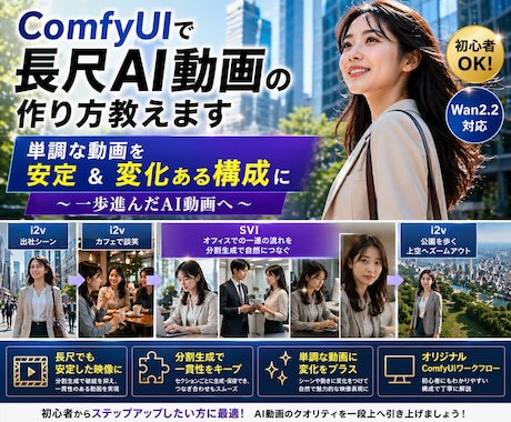 ComfyUIで長尺AI動画の作り方教えます 単調な動画を安定＆変化ある構成に ～一歩進んだAI動画へ～ イメージ1