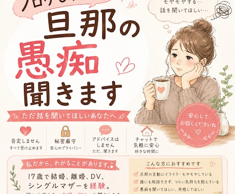 旦那の愚痴、否定せず聞きます 誰にも言えない夫婦のモヤモヤに寄り添います イメージ1