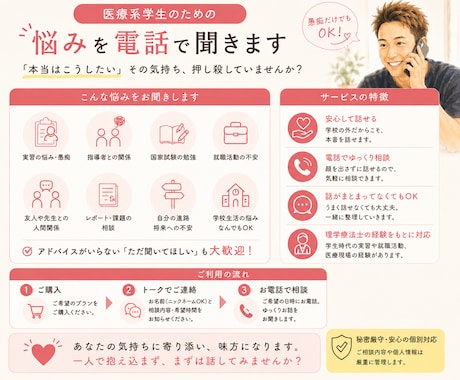 医療系学生の悩みや愚痴を聞きます 実習・就活・国試の悩み、まずは話してみませんか？ イメージ2
