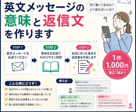 英文メッセージの意味と返信文を作ります 外国人から届いた英文の意味と返信をお手伝いします イメージ1