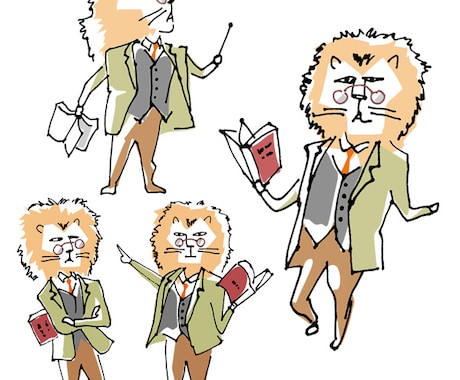 ラフな線と渋めの色合いで、少し大人向け？な動物擬人化イラストを描きます。 イメージ1